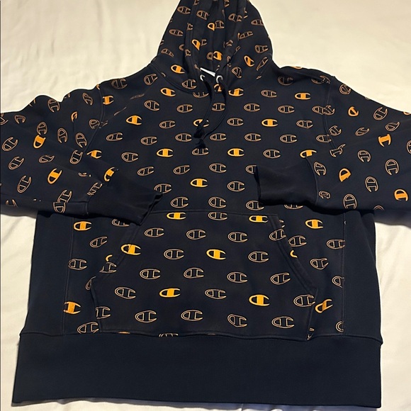 Champion Other - Champion Men's Hoodie with Navy and Orange Pattern